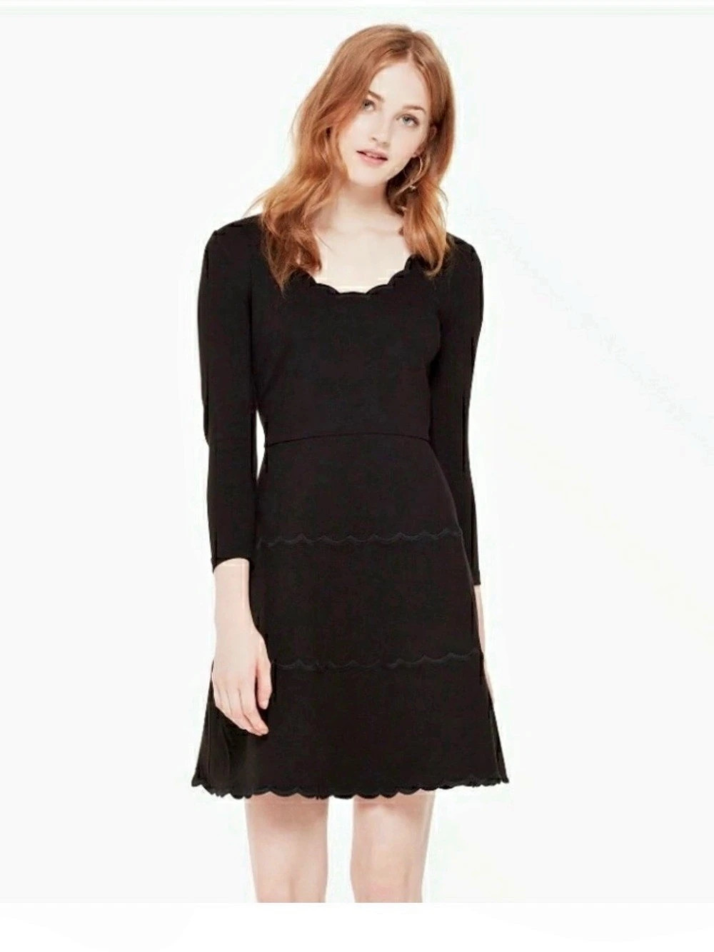 Kate Spade New York Scalloped Tiered Ponte Mini Dress Black 4